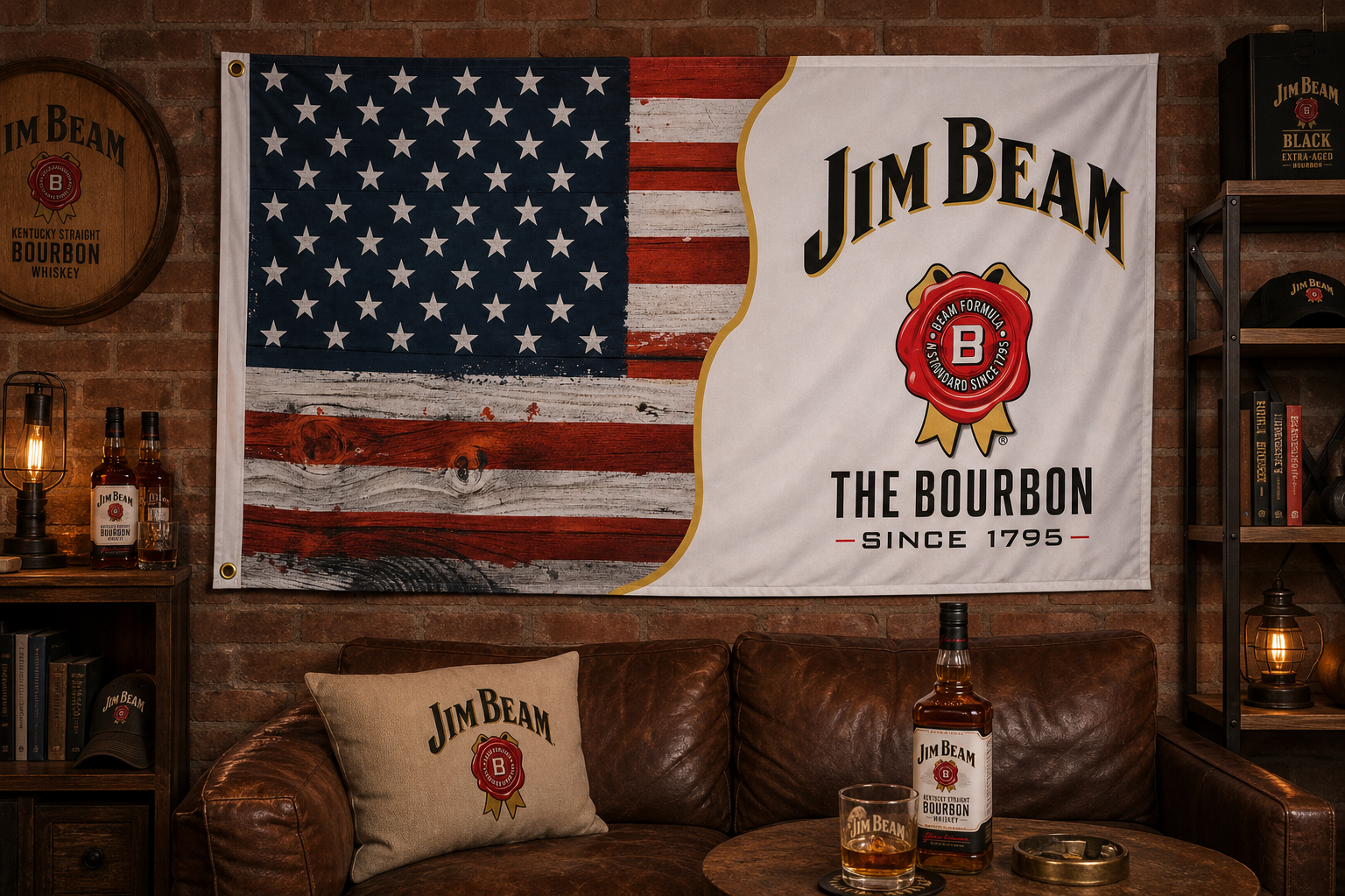 Jim Beam The Bourbon whiskey Flag Banner 3x5 Ft Garage Wall Decor — Lifestyle
